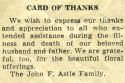 John F. Astle - Card of Thanks