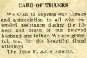 John F. Astle - Card of Thanks John F. Astle - Card of Thanks
